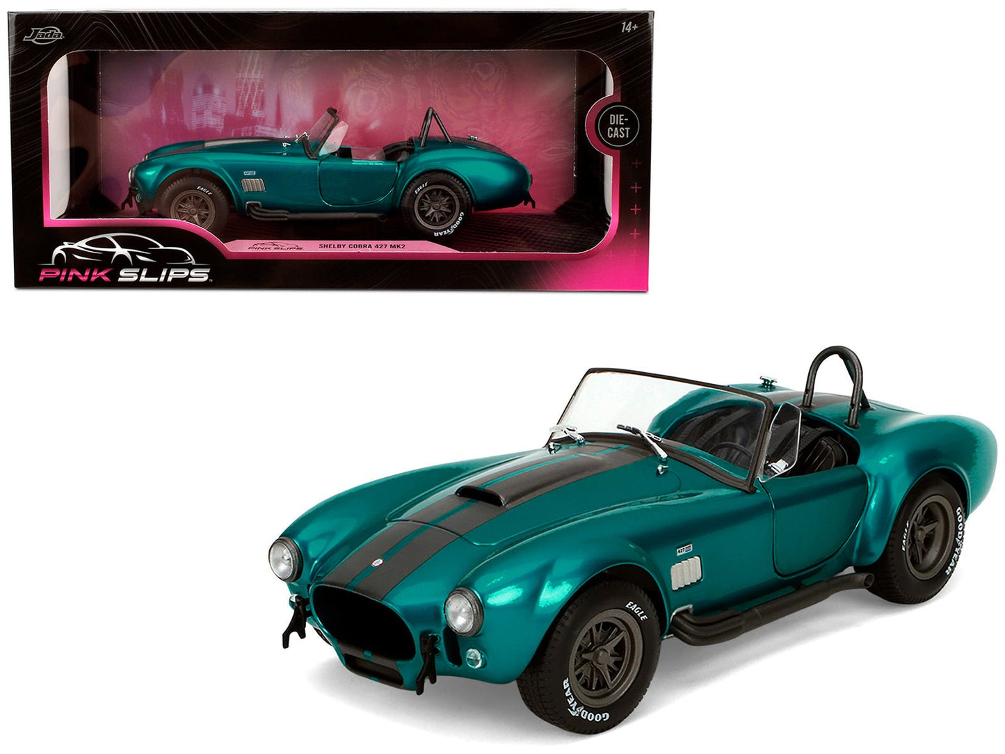Shelby Cobra 427 MKII Teal Metallic with Gray Stripes "Pink Slips" Series 1/18 Diecast Model Car by Jada free shipping USA