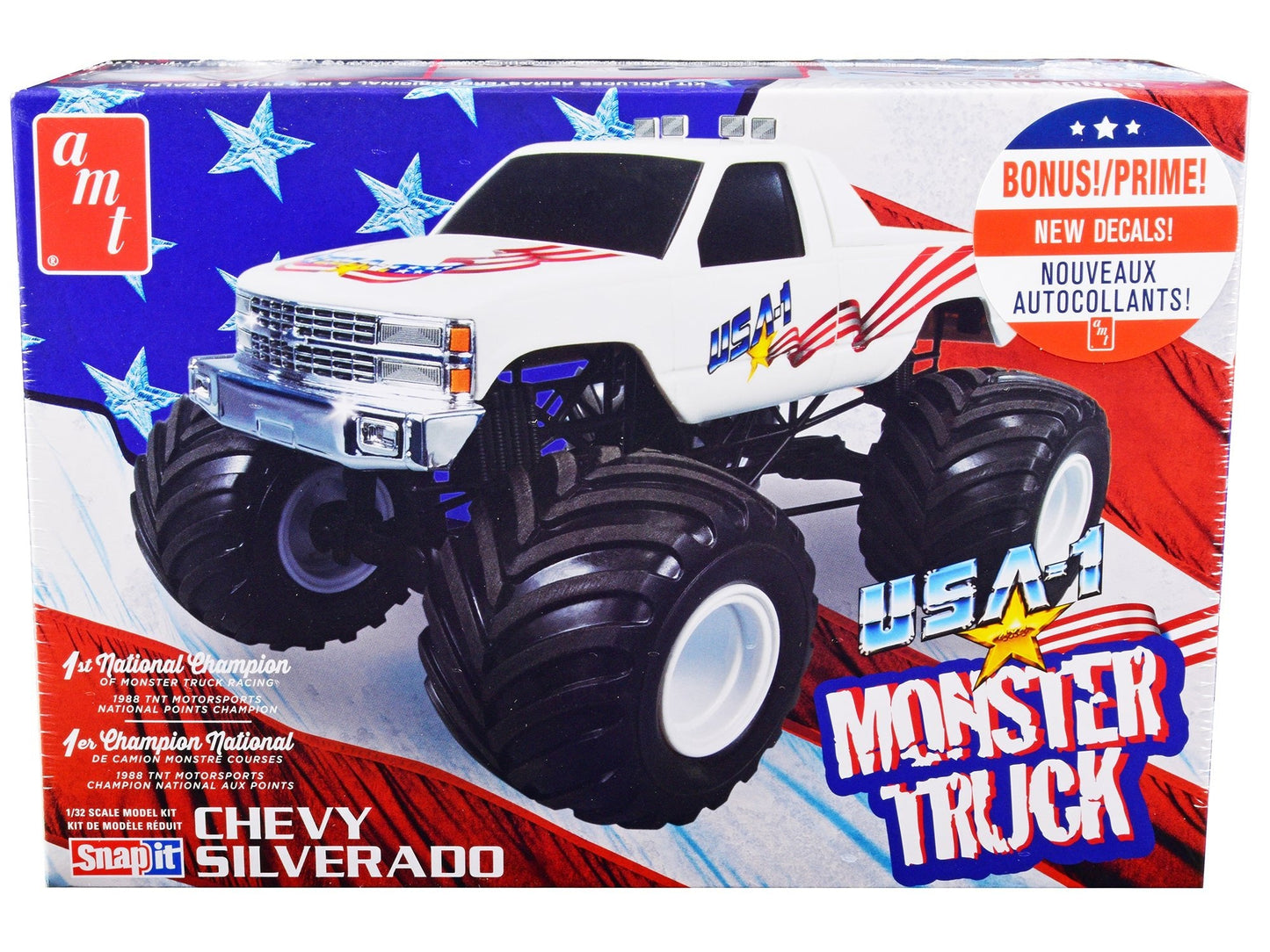 Skill 1 Snap Model Kit Chevrolet Silverado "USA-1" Monster Truck 1/32 Scale Model by AMT free shipping USA