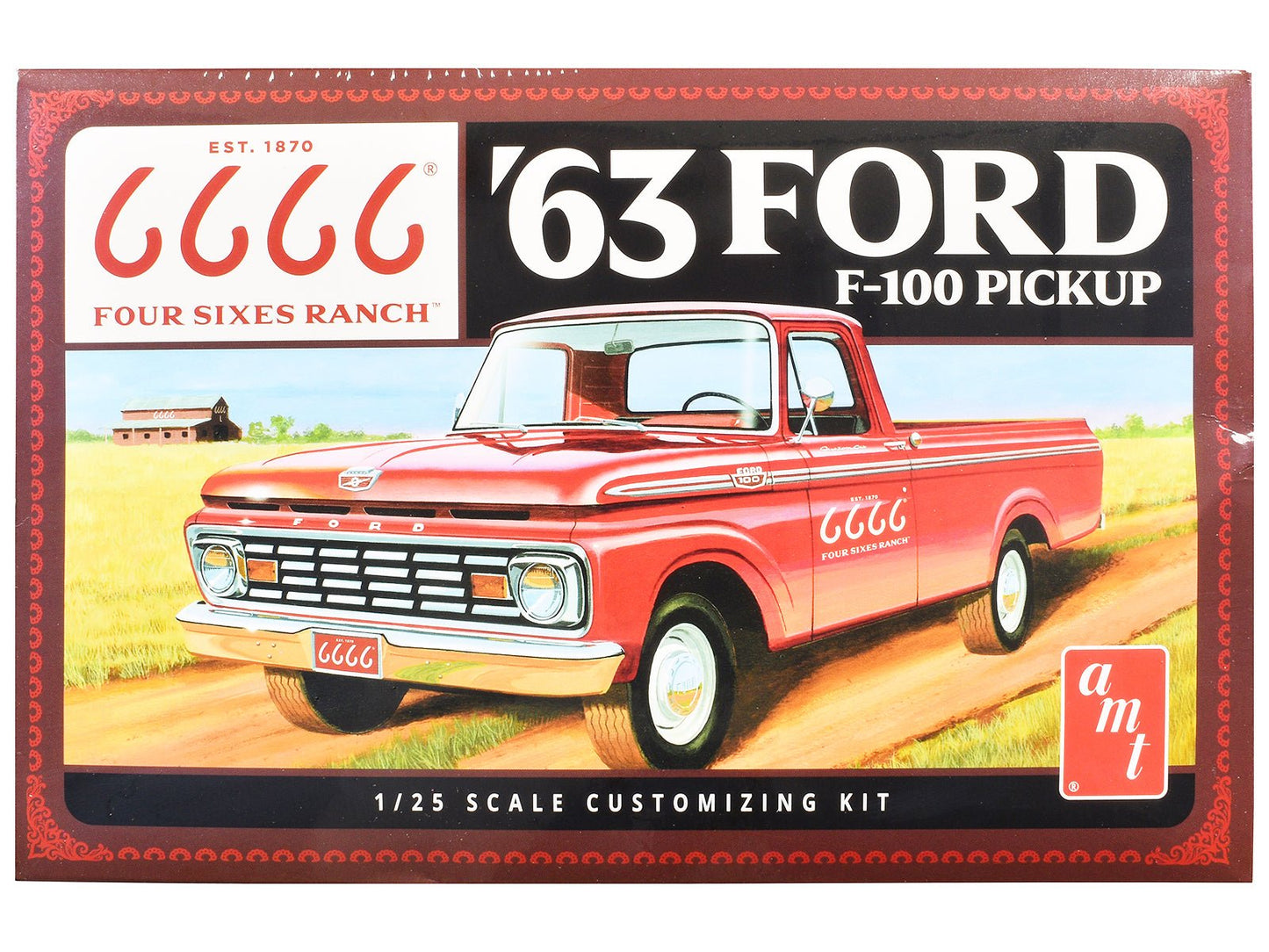 Skill 2 Model Kit 1963 Ford F-100 Pickup Truck "Four Sixes Ranch" 3-in-1 Kit 1/25 Scale Model by AMT free shipping USA