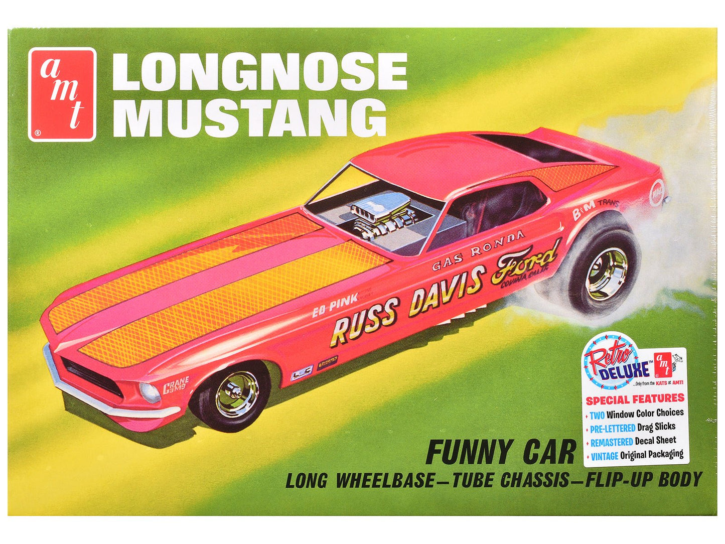 Skill 2 Model Kit 1969 Ford Mustang Longnose Funny Car "Gas Ronda" 1/25 Scale Model by AMT free shipping USA