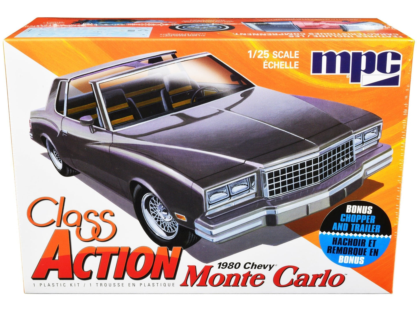 Skill 2 Model Kit 1980 Chevrolet Monte Carlo "Class Action" with Motorcycle and Trailer (Skill 2) 1/25 Scale Model Car by MPC free shipping USA