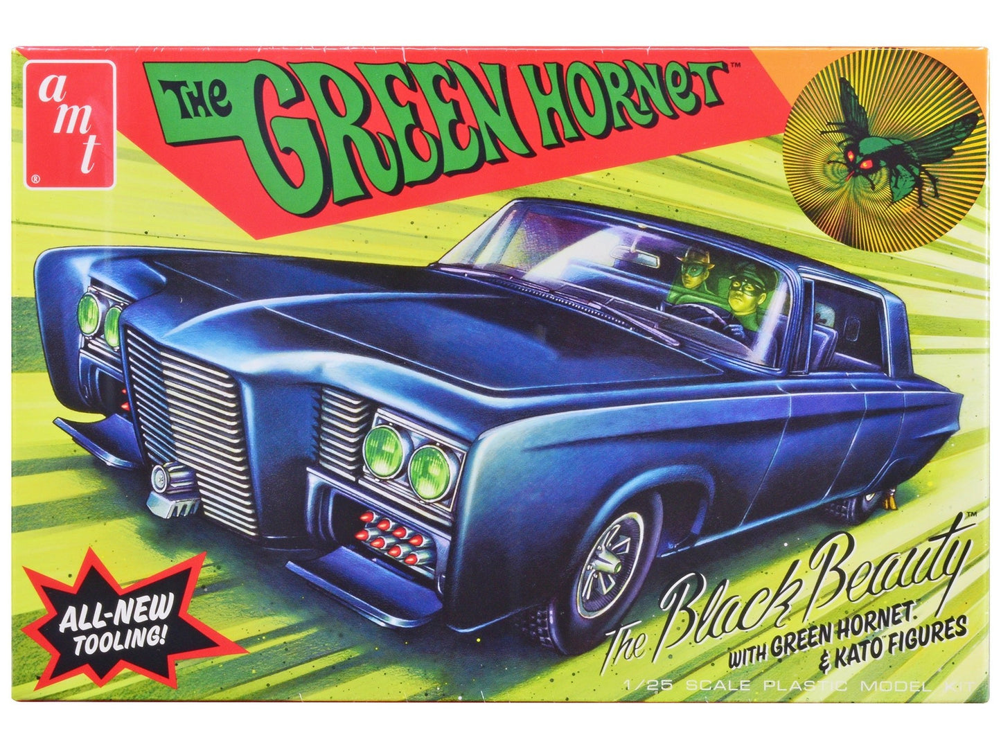 Skill 2 Model Kit Black Beauty "The Green Hornet" (1966–1967) TV Series with Green Hornet and Kato Figures 1/25 Scale Model by AMT free shipping USA
