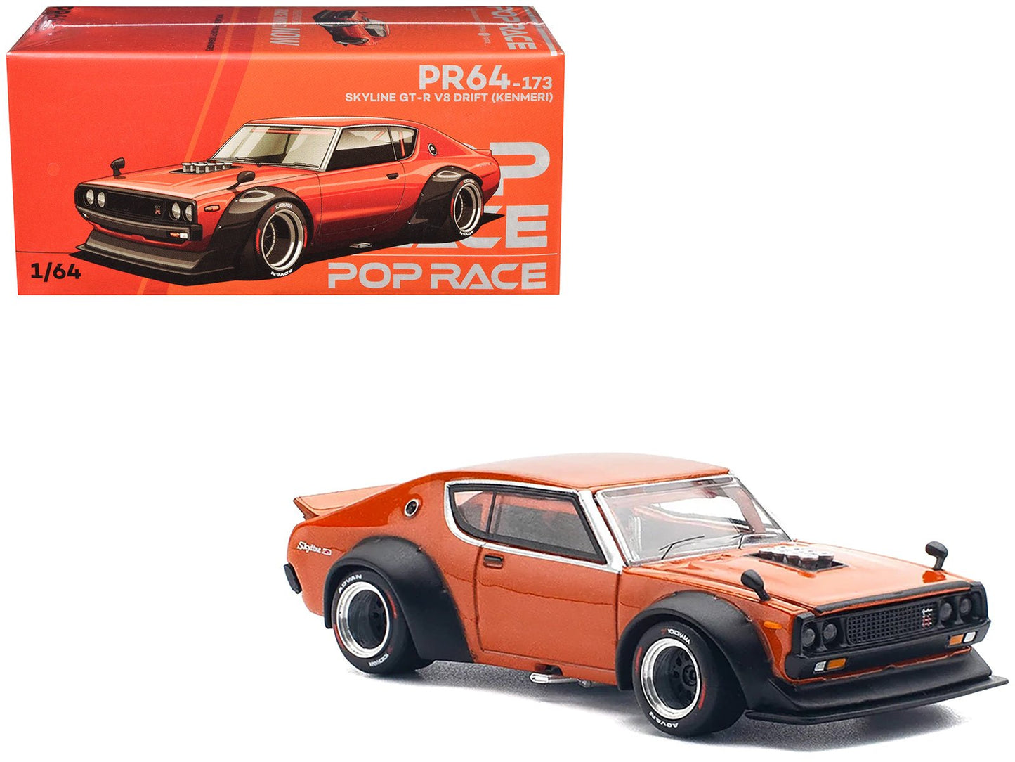 Skyline GT-R V8 Drift "Kenmeri" RHD (Right Hand Drive) Orange Metallic 1/64 Diecast Model Car by Pop Race free shipping USA