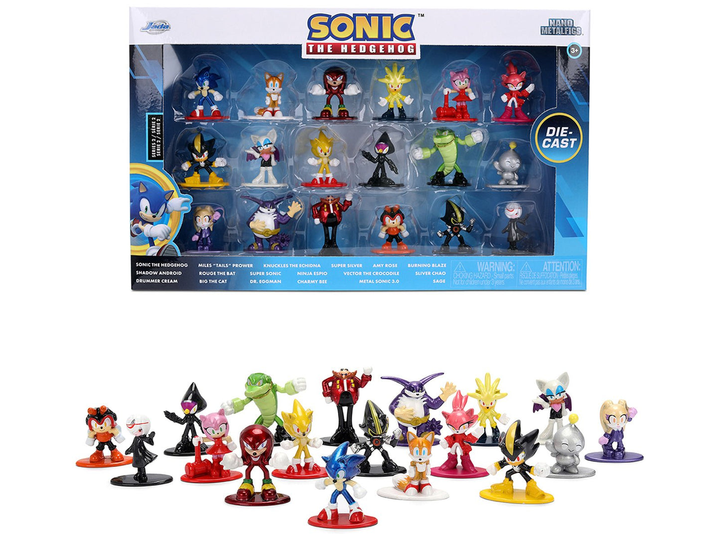 "Sonic The Hedgehog" Set of 18 Diecast Figures Wave 2 "Nano Metalfigs" Series Diecast Models by Jada free shipping USA
