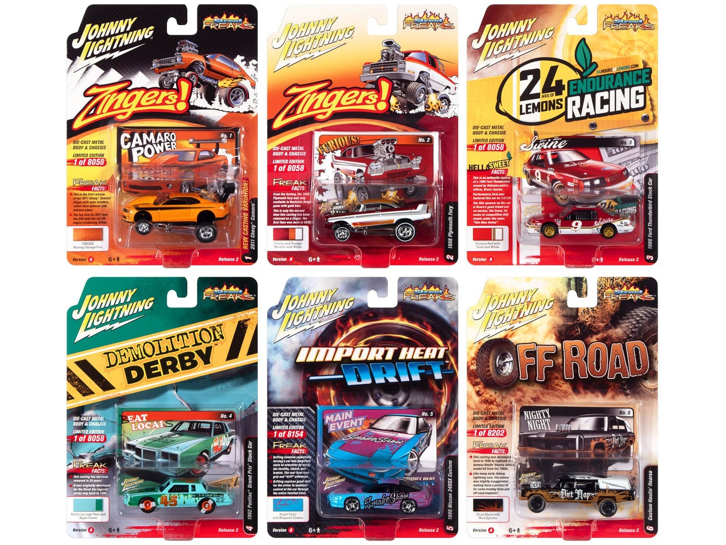 "Street Freaks" 2022 Set A of 6 Cars Release 2 1/64 Diecast Model Cars by Johnny Lightning free shipping USA