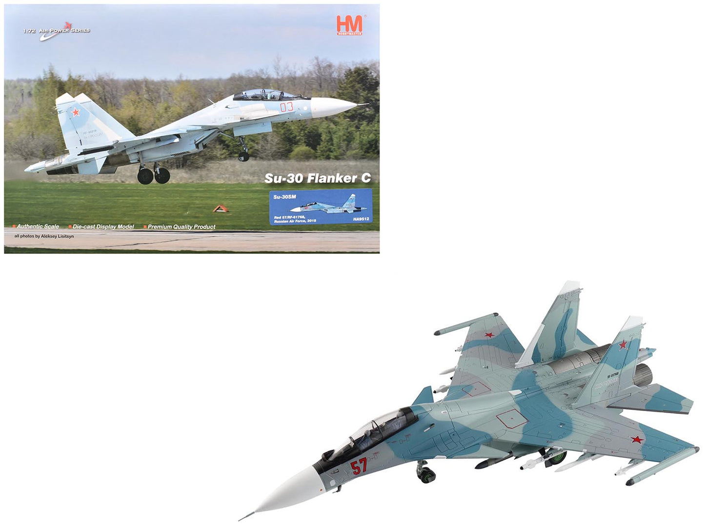 Sukhoi Su-30SM Flanker C Fighter Aircraft "Red 57 RF-61768" (2018) Russian Air Force "Air Power Series" 1/72 Diecast Model by Hobby Master free shipping USA