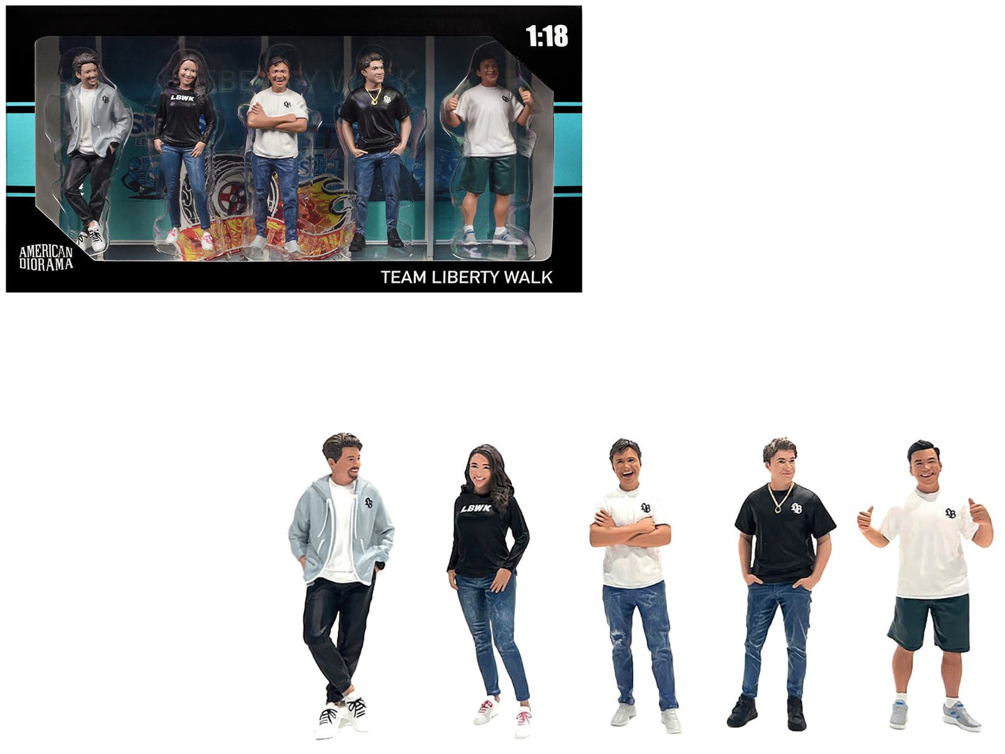 "Team Liberty Walk" 5 piece Figure Set for 1/18 Scale Models by American Diorama free shipping USA