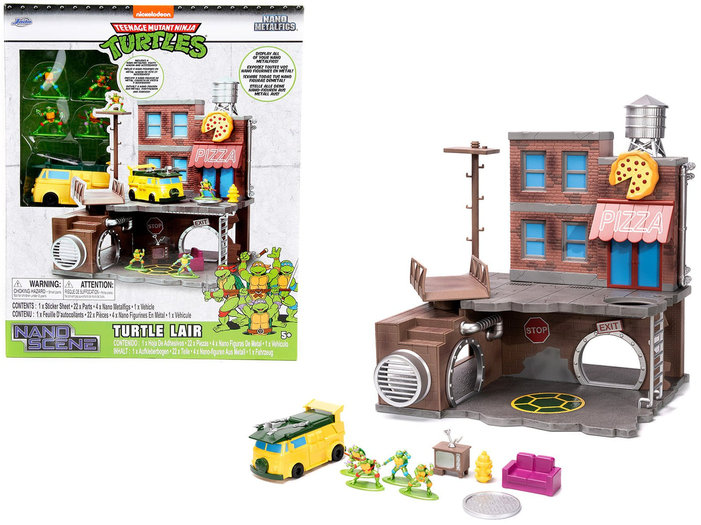 "Teenage Mutant Ninja Turtles" Turtle Lair Diorama Set with Figures and Party Wagon "Nano Scene" Series Model by Jada free shipping USA