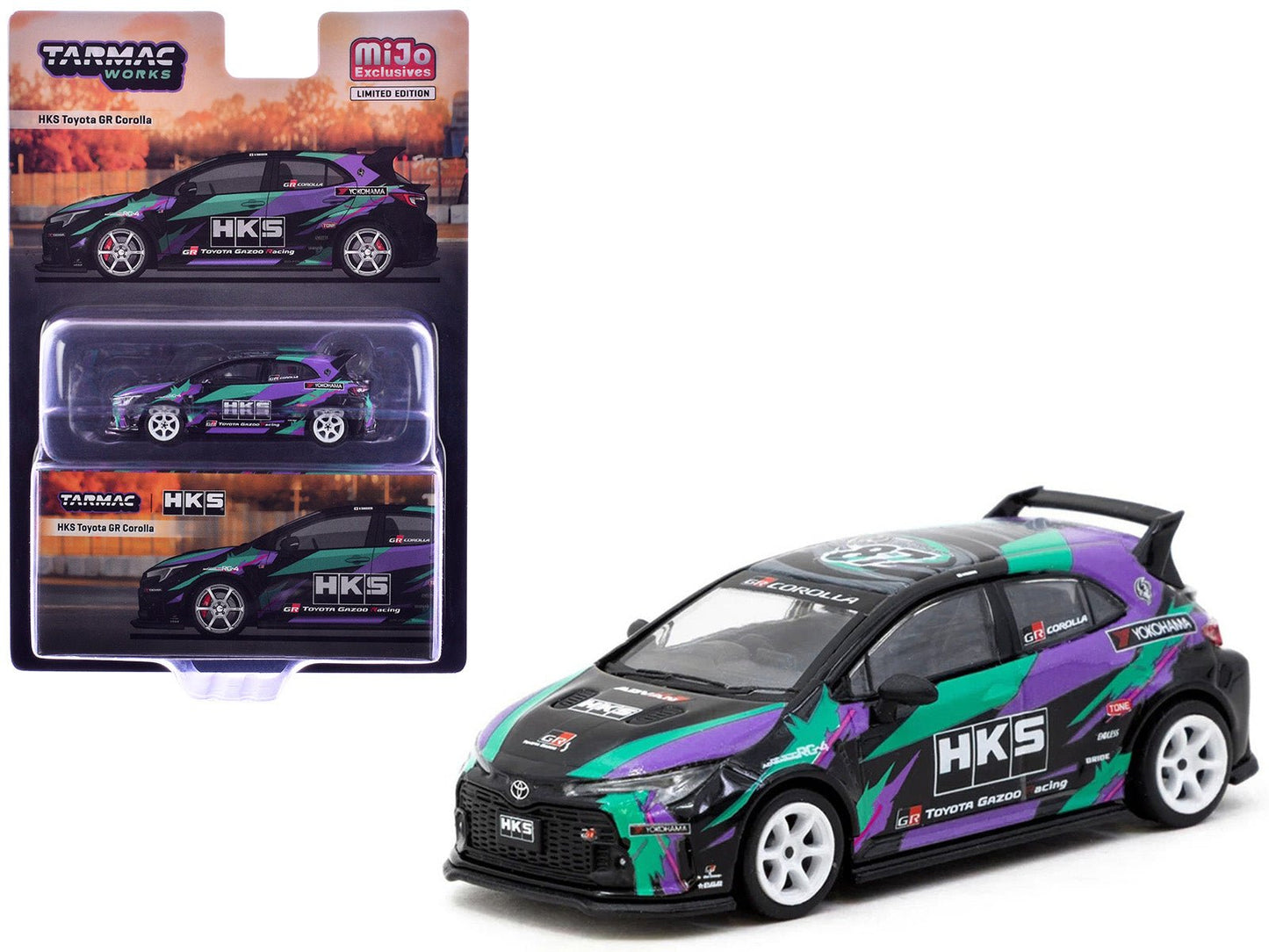 Toyota GR Corolla RHD (Right Hand Drive) "HKS" Black with Graphics "Global64" Series 1/64 Diecast Model by Tarmac Works free shipping USA