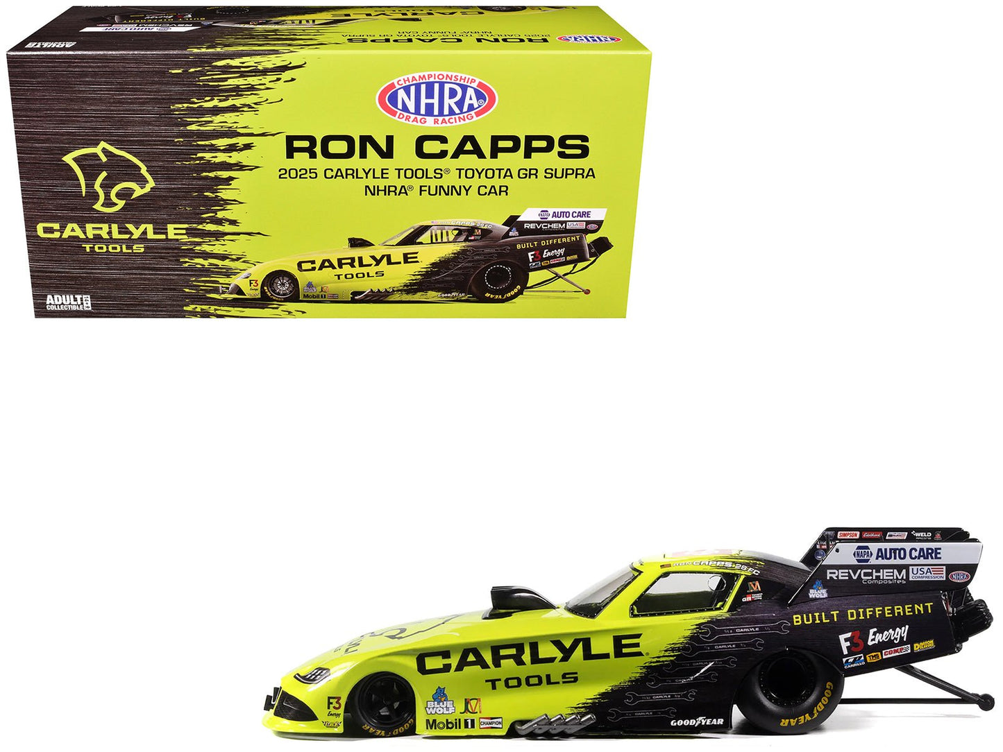 Toyota GR Supra NHRA Funny Car Ron Capps "Carlyle Tools" (2025) Limited Edition 1/24 Diecast Model by Auto World free shipping USA