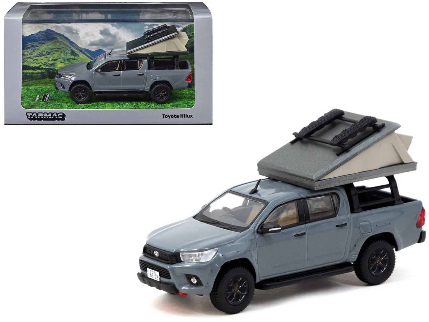 Toyota Hilux Pickup Truck RHD (Right Hand Drive) Gray with Camping Equipment "Road64" Series 1/64 Diecast Model Car by Tarmac Works free shipping USA