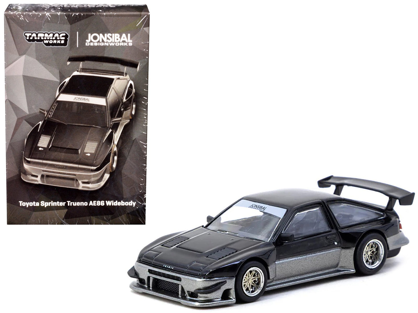 Toyota Sprinter Trueno AE86 Widebody RHD (Right Hand Drive) "Jonsibal Designworks" Black and Gray Metallic "Global64" Series 1/64 Diecast Model by Tarmac Works free shipping USA