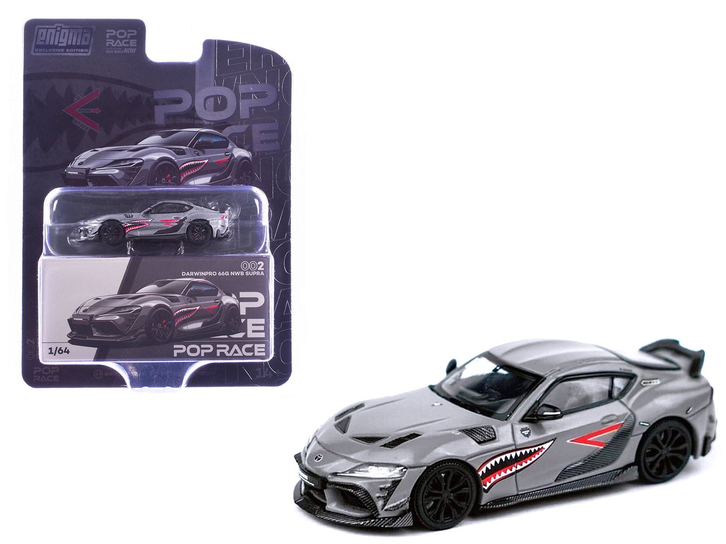 Toyota Supra "DarwinPro 66G NWB" Gray Metallic with Shark Mouth Graphics 1/64 Diecast Model Car by Pop Race free shipping USA