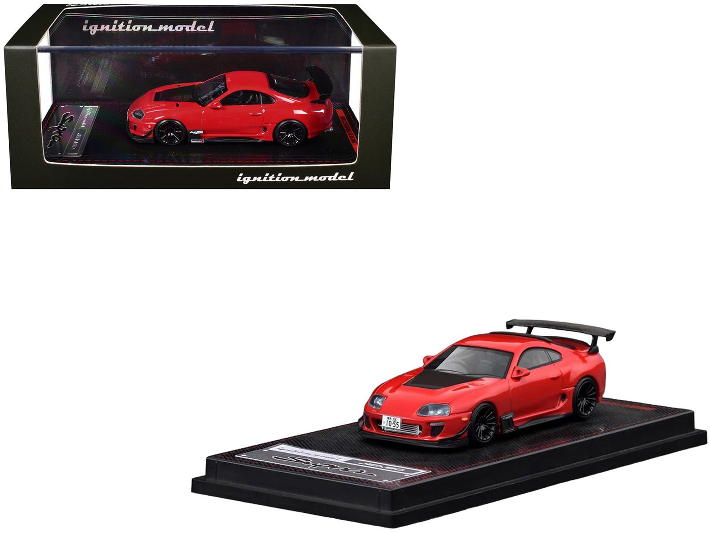 Toyota Supra (JZA80) RZ RHD (Right Hand Drive) Red with Carbon Hood 1/64 Diecast Model Car by Ignition Model free shipping USA