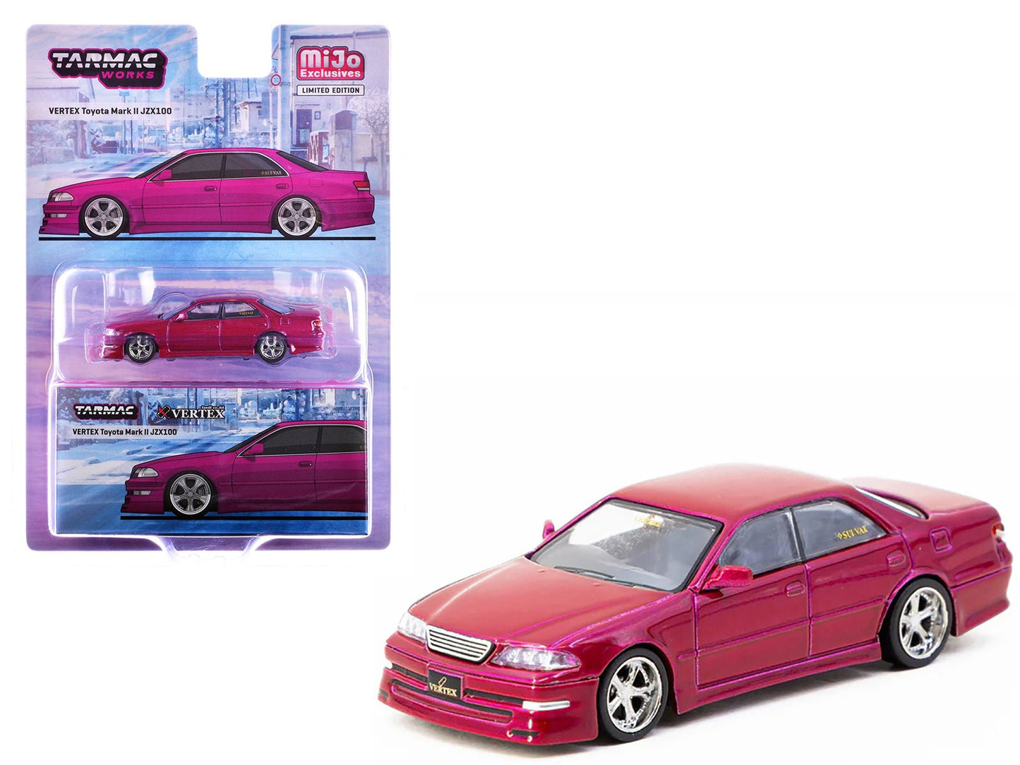 Toyota Vertex Mark II JZX100 RHD (Right Hand Drive) Hot Pink Metallic "Global64" Series 1/64 Diecast Model by Tarmac Works free shipping USA