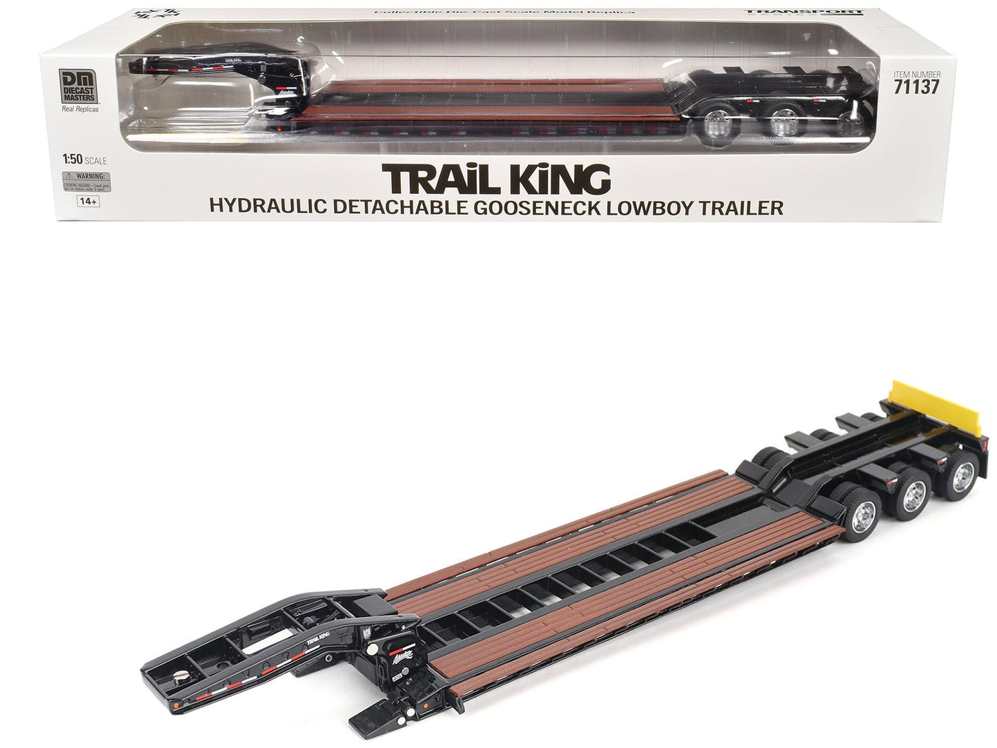 Trail King TK120 Hydraulic Detachable Gooseneck Lowboy Trailer Black (Outrigger Version) "Transport Series" 1/50 Diecast Model by Diecast Masters free shipping USA