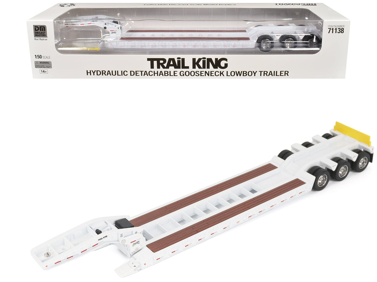 Trail King TK120 Hydraulic Detachable Gooseneck Lowboy Trailer White (Regular Version) "Transport Series" 1/50 Diecast Model by Diecast Masters free shipping USA