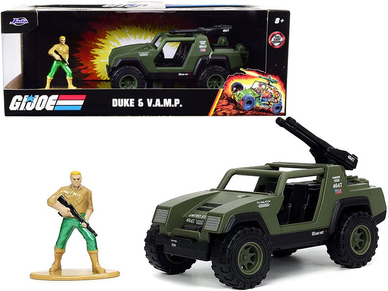 V.A.M.P. Olive Green and Duke Diecast Figurine "G.I. Joe" "Hollywood Rides" Series 1/32 Diecast Model Car by Jada free shipping USA
