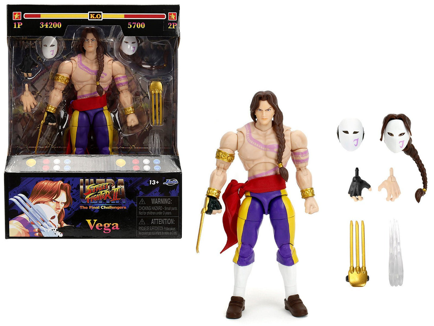 Vega 6" Moveable Figure with Alternate Head and Limbs "Ultra Street Fighter II: The Final Challengers" (2017) Video Game Model by Jada free shipping USA