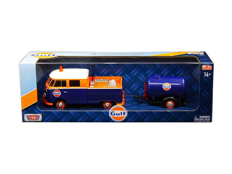 Volkswagen Service Pickup Truck with Plastic Oil Tank "Gulf Oil" 1/24 Diecast Model Car by Motormax free shipping USA