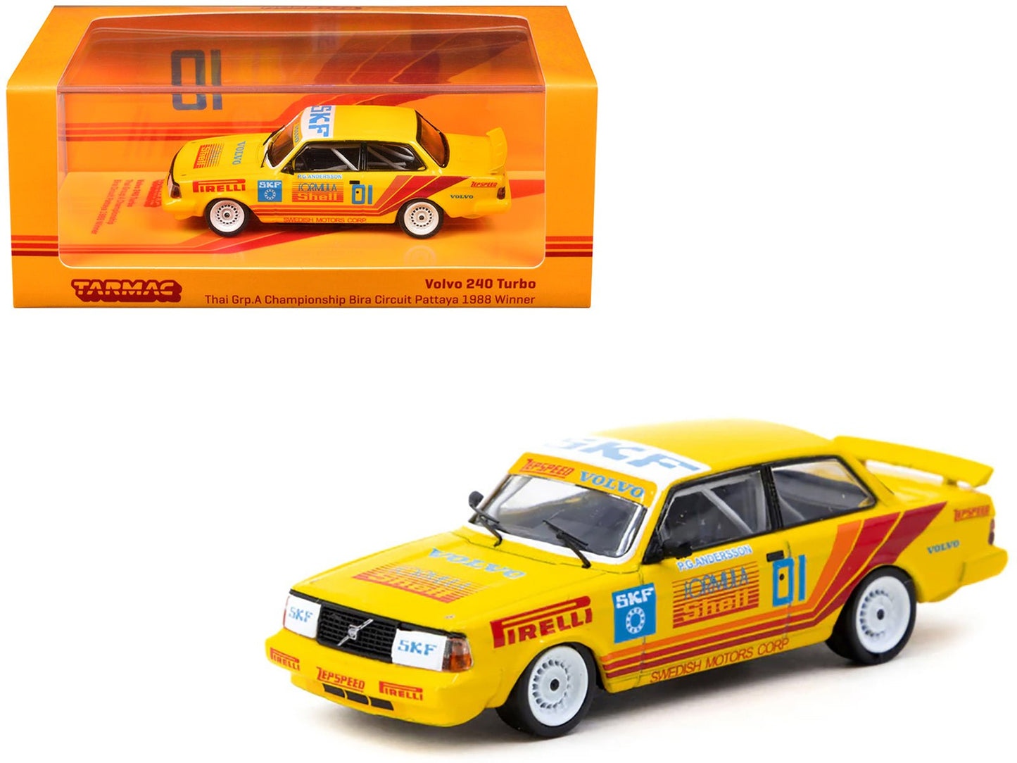 Volvo 240 Turbo #01 Per-Gunnar Andersson Winner "Thai Group A Championship Bira Circuit Pattaya" (1988) "Hobby64" Series 1/64 Diecast Model Car by Tarmac Works free shipping USA
