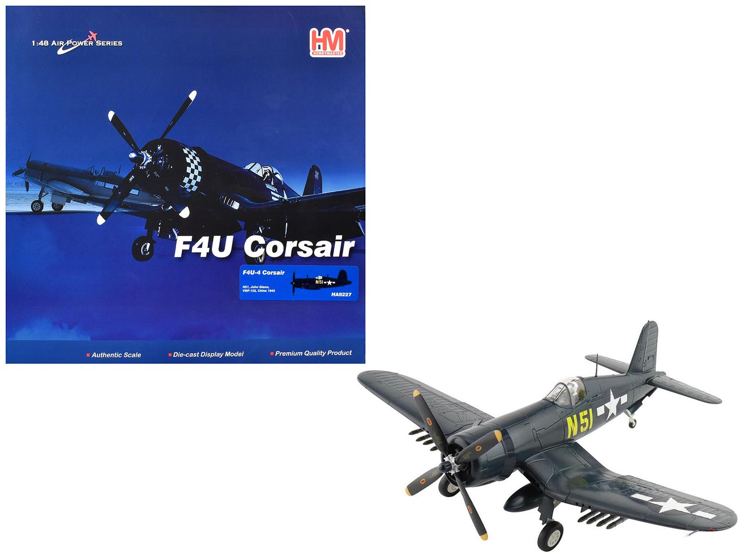 Vought F4U-4 Corsair Aircraft "N51 John Glenn VMF-155 China" (1945) United States Marine Corps "Air Power Series" 1/48 Diecast Model by Hobby Master free shipping USA