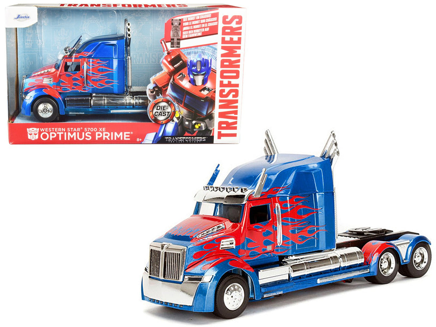 Western Star 5700 XE Phantom Optimus Prime with Robot on Chassis "Transformers 5" (2017) Movie "Hollywood Rides" Series 1/24 Diecast Model by Jada free shipping USA