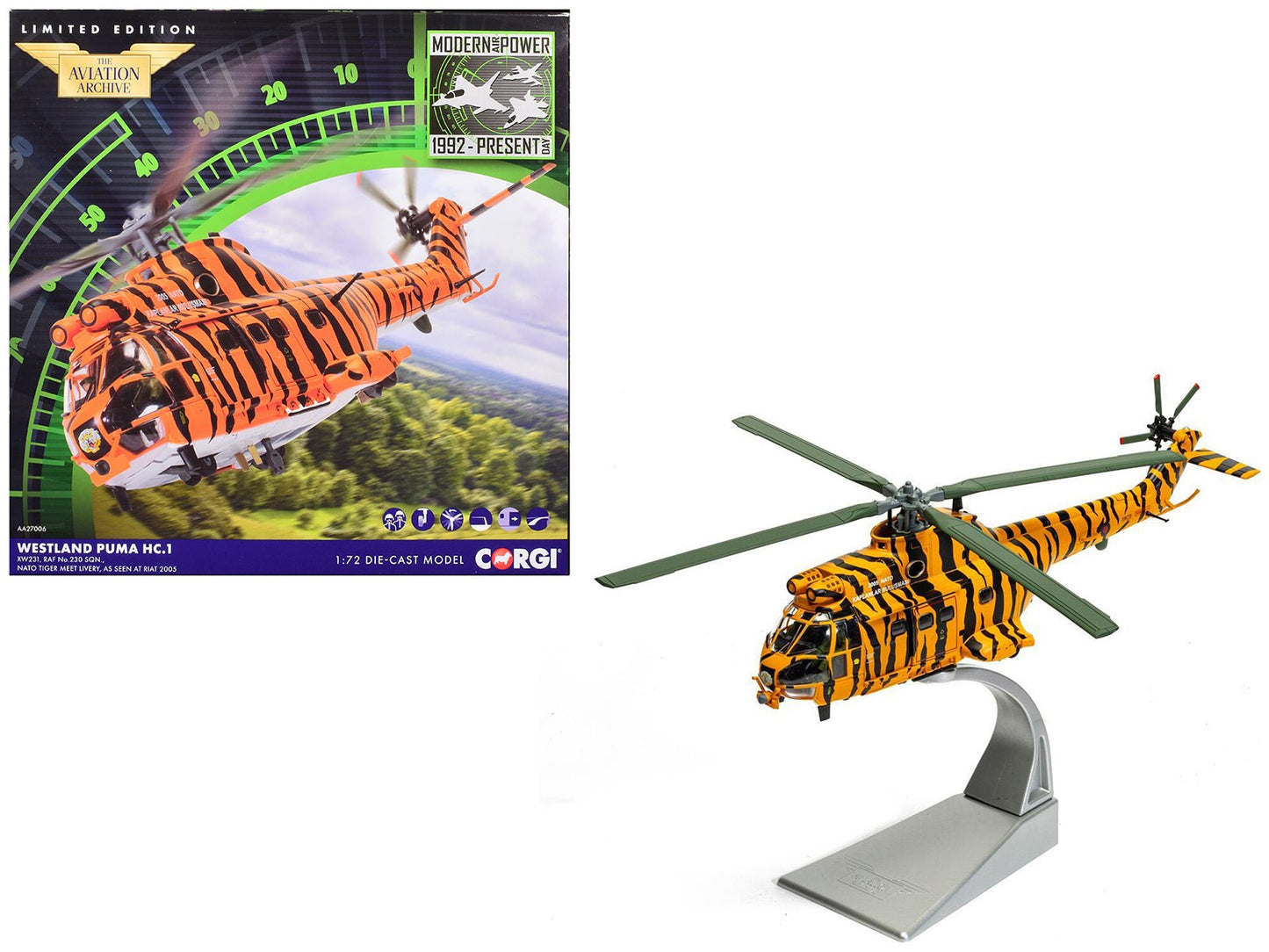 Westland Puma HC-1 Helicopter "No. 230 Squadron NATO Tiger Meet livery RIAT" (2005) Royal Air Force "The Aviation Archive" Series 1/72 Diecast Model by Corgi free shipping USA