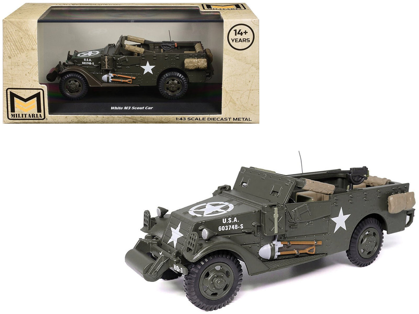 White M3 Scout Car Olive Drab "United States Army" 1/43 Diecast Model by Militaria Die Cast free shipping USA