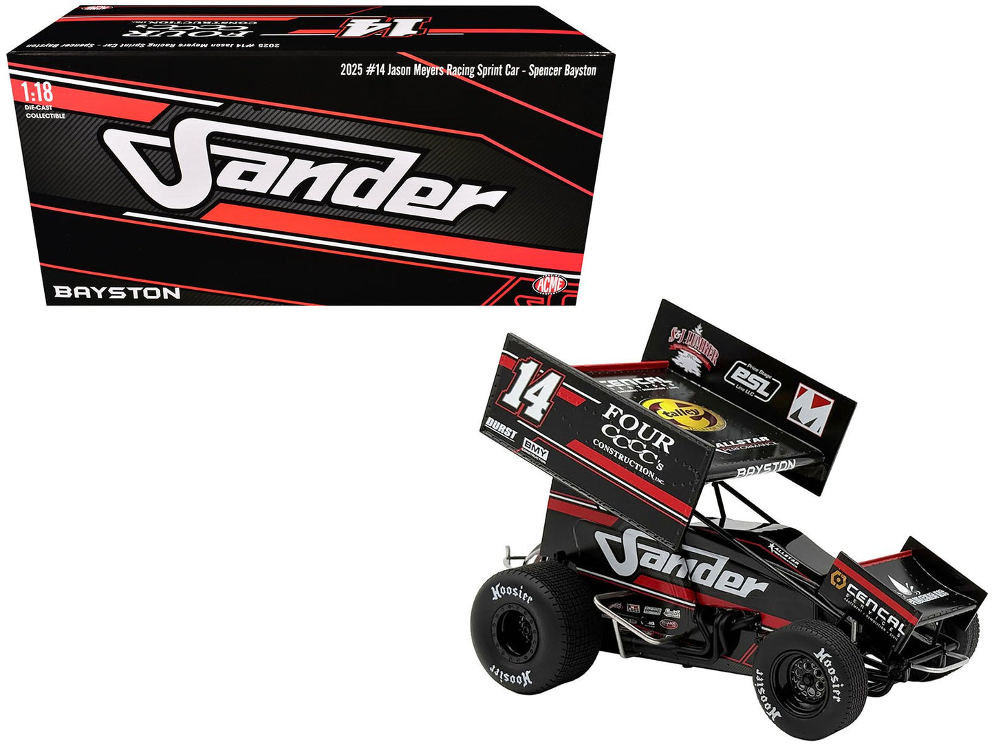 Winged Sprint Car #14 Spencer Bayston "Four CCCC's Construction - Sander" Jason Meyers Racing (2025) 1/18 Diecast Model Car by ACME free shipping USA