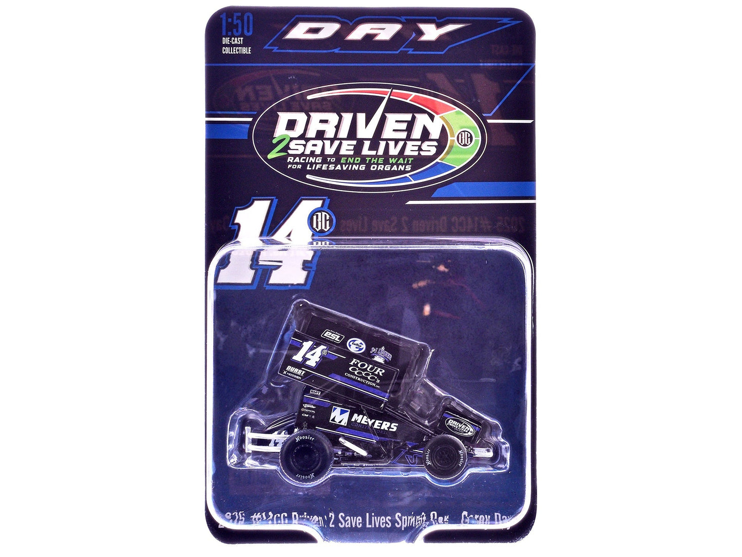 Winged Sprint Car #14CC Corey Day (Blue Version) "Driven 2 Save Lives" Jason Meyers Racing (2025) 1/50 Diecast Model Car by ACME free shipping USA