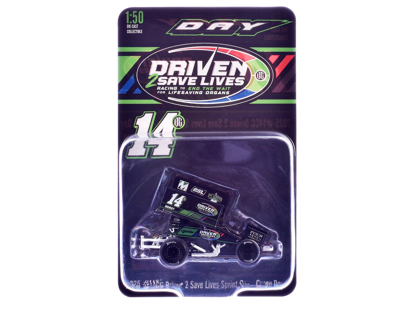 Winged Sprint Car #14CC Corey Day (Green Version) "Driven 2 Save Lives" Jason Meyers Racing (2025) 1/50 Diecast Model Car by ACME free shipping USA