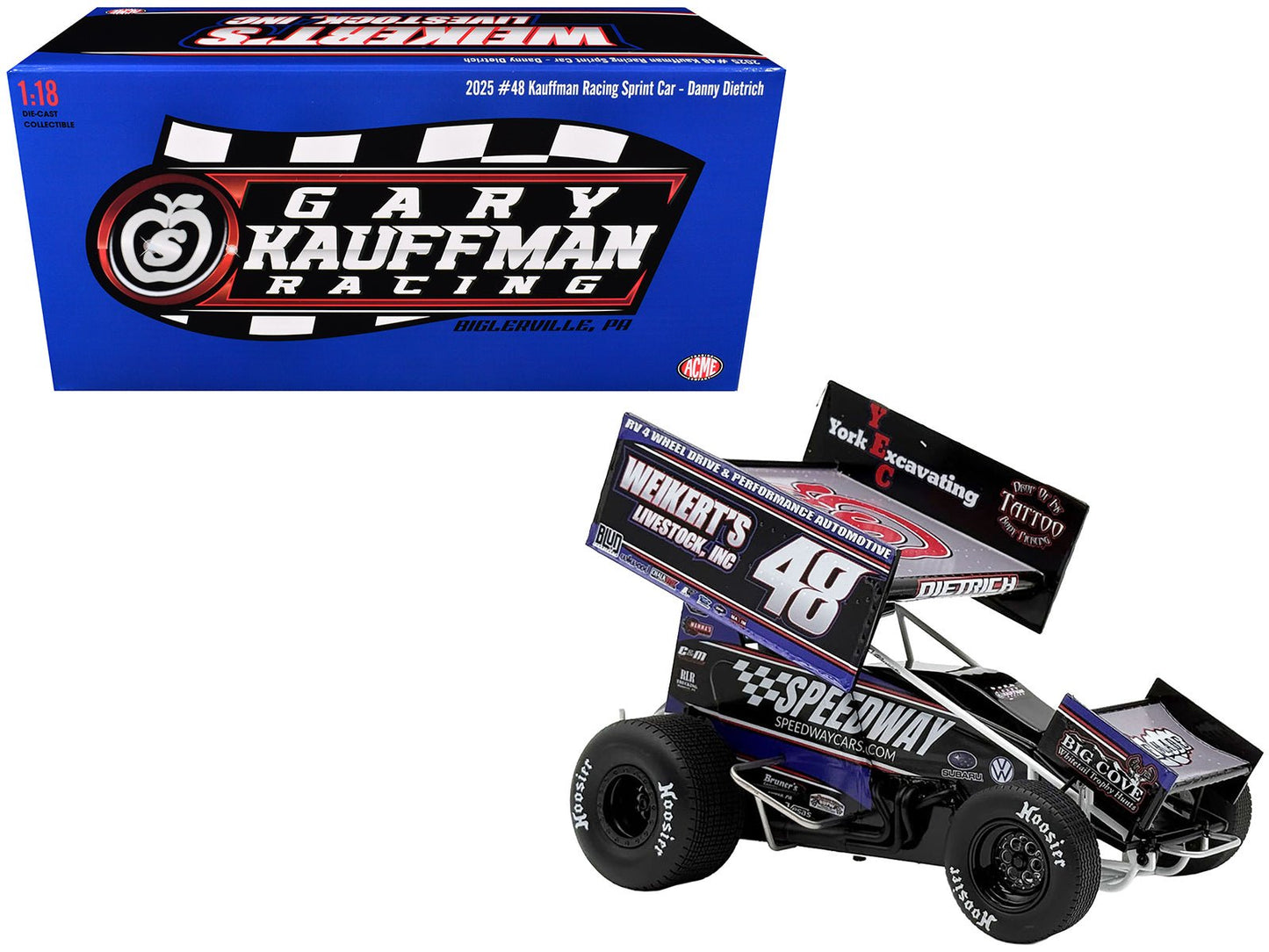 Winged Sprint Car #48 Danny Dietrich "Weikert's Livestock - Speedway Cars" Gary Kauffman Racing (2025) 1/18 Diecast Model Car by ACME free shipping USA