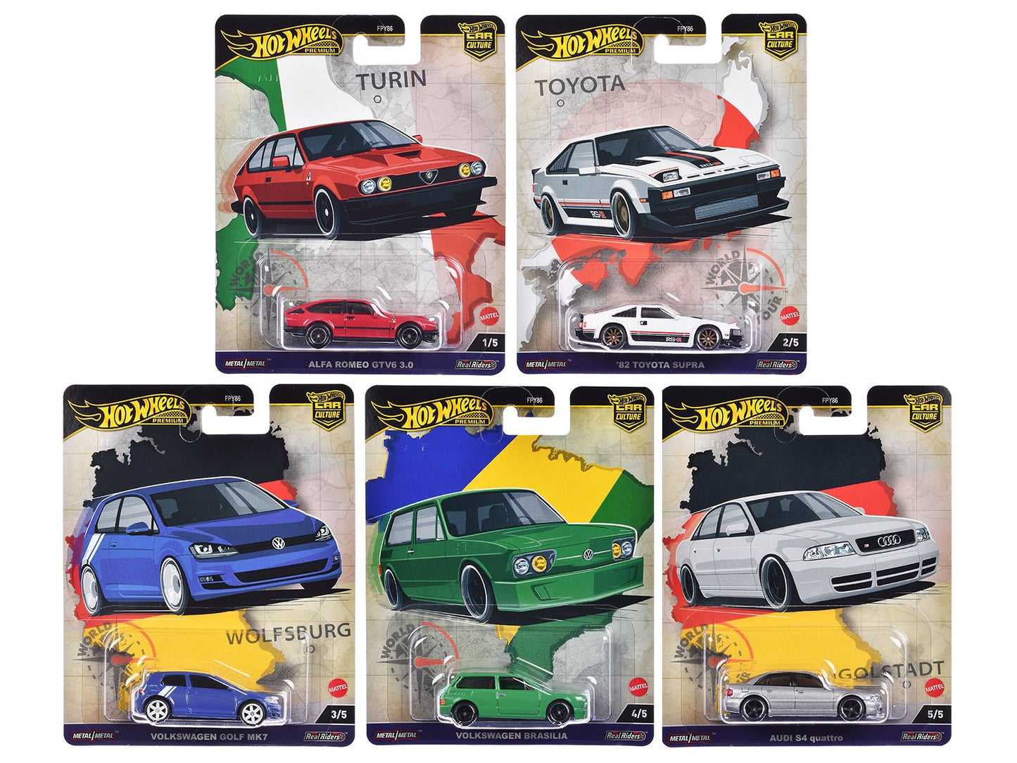 "World Tour" 5 piece Set "Car Culture" 2024 Series A Diecast Model Cars by Hot Wheels free shipping USA