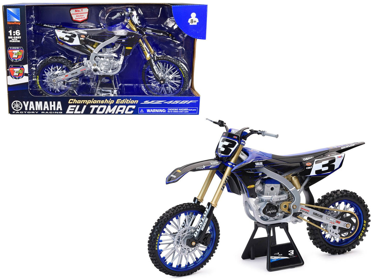 Yamaha YZ450F Motorcycle #3 Eli Tomac "Championship Edition" Yamaha Factory Racing 1/6 Diecast Model by New Ray free shipping USA