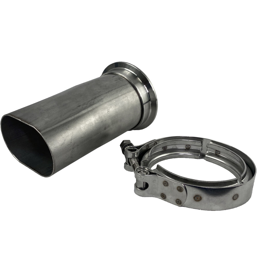 Granatelli 3" Round W/V-Band Connection To 3" Oval - Adapter; Incl Weld On V-band And Clamp