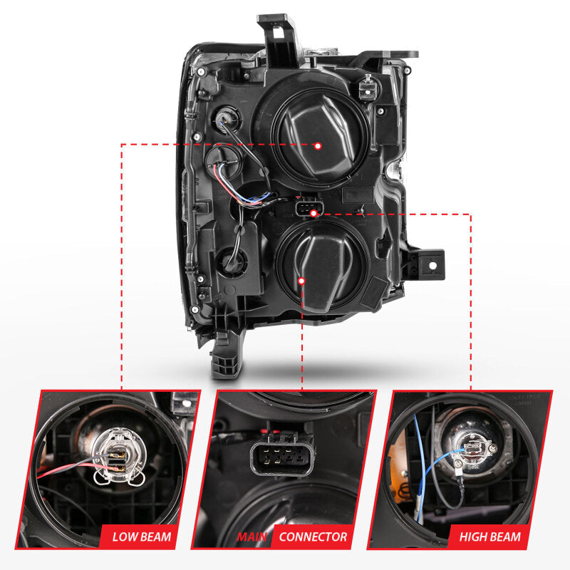 Anzo 2015-2016 Chevrolet Silverado Projector Headlights w/ Plank Style Desi