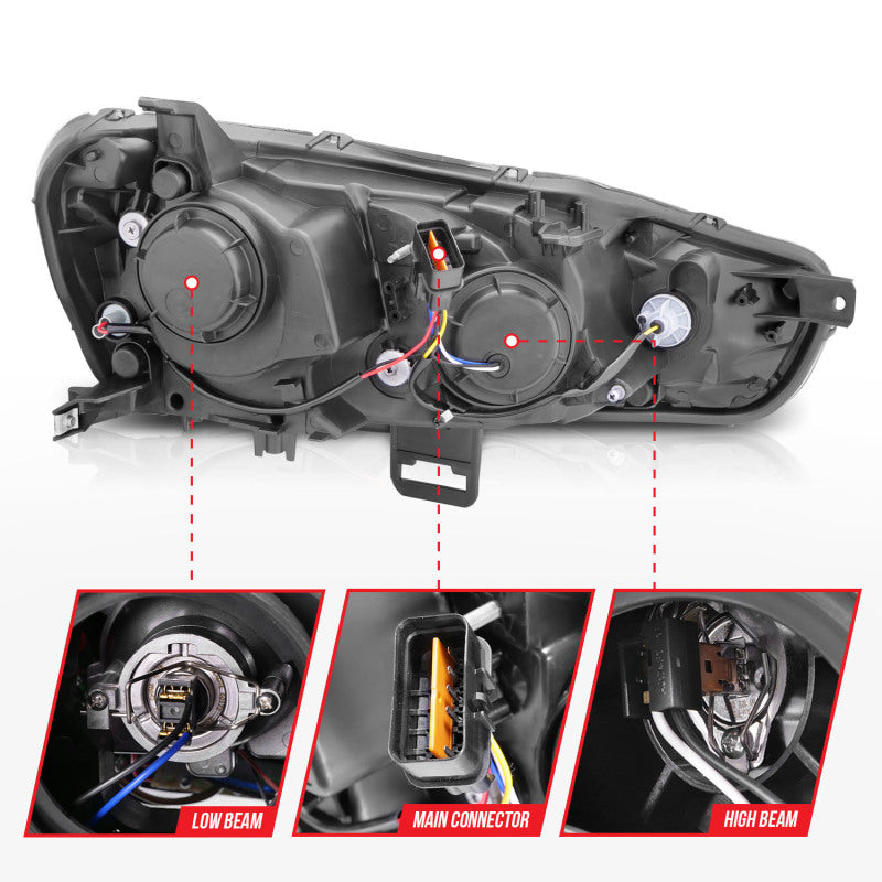 Anzo 2008-2015 Mitsubishi Lancer Projector Headlights w/ Halo Black (CCFL)