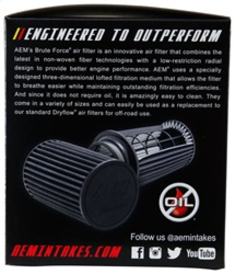AEM Induction AEM Dryflow Conical Air Filter 6in Base OD x 3.5in Flange ID x 5.25in Height 21-204BF
