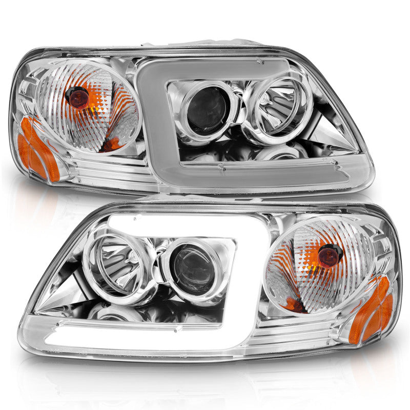 ANZO 1997-2003 Ford F-150 Projector Headlights w/ Light Bar Chrome Housing 111504