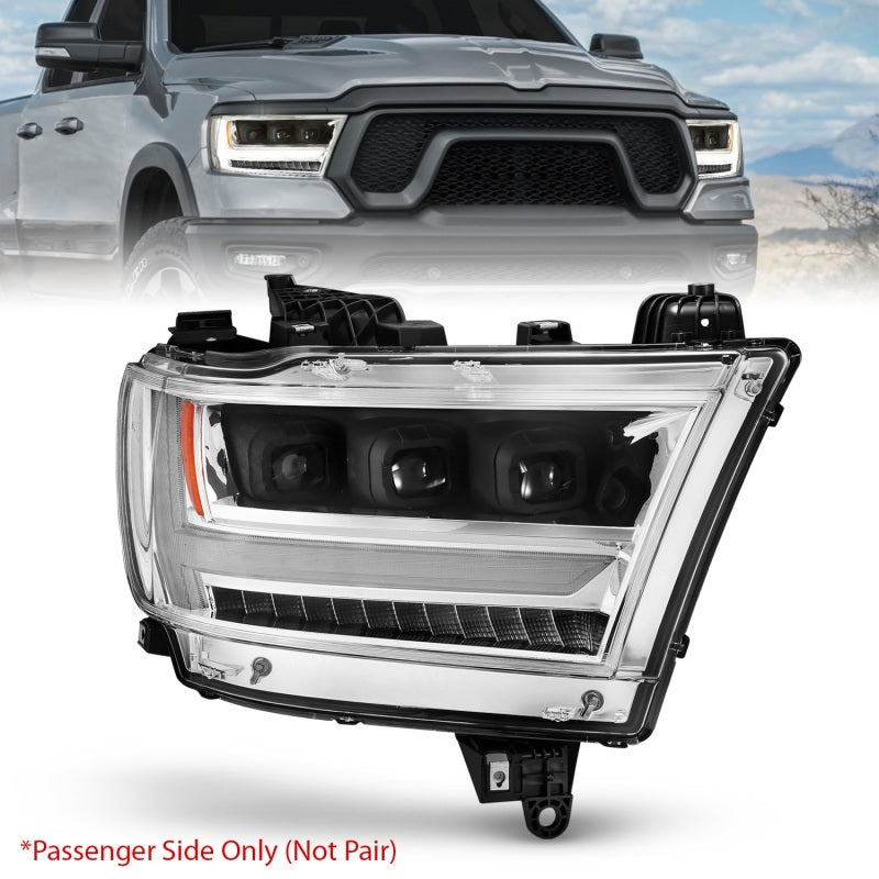 ANZO 19-20 Dodge Ram 1500 Tradesman LED Projector Headlights Plank Style w/Sequential Black (Pass.) 111495-R