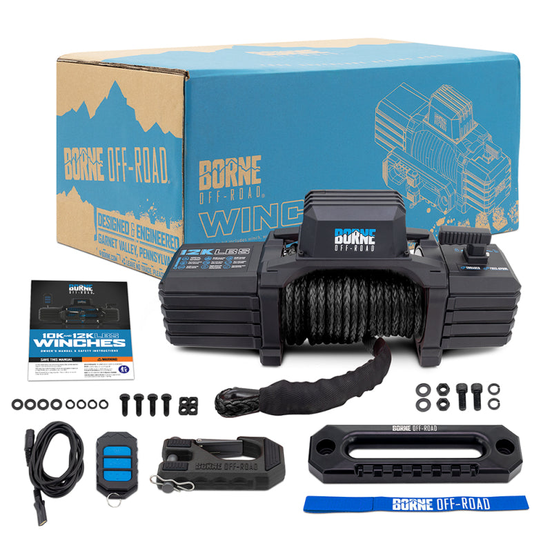 Borne Off-Road 12K Winch - Black Synthetic Rope BNWN-12-SBK
