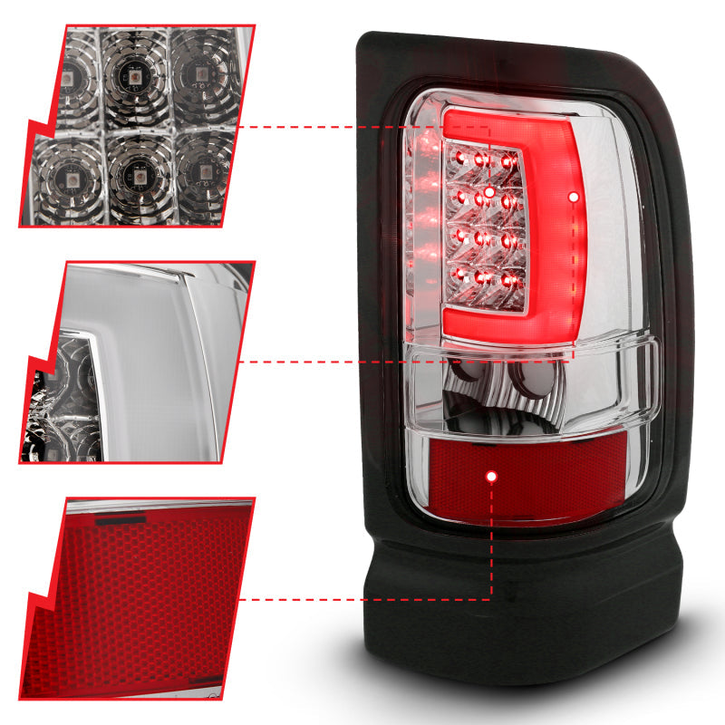 ANZO 1994-2001 Dodge Ram 1500 LED Taillights Plank Style Chrome w/ Clear Lens 311341