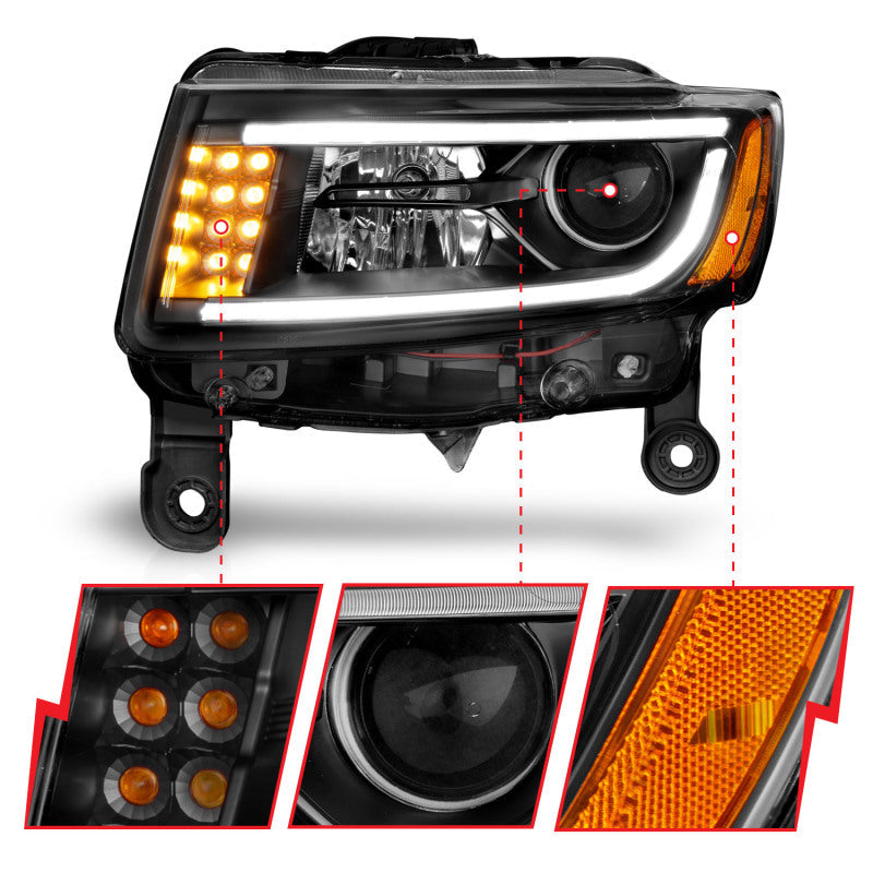 Anzo 2014-2015 Jeep Grand Cherokee Projector Headlights w/ Plank Style Desi