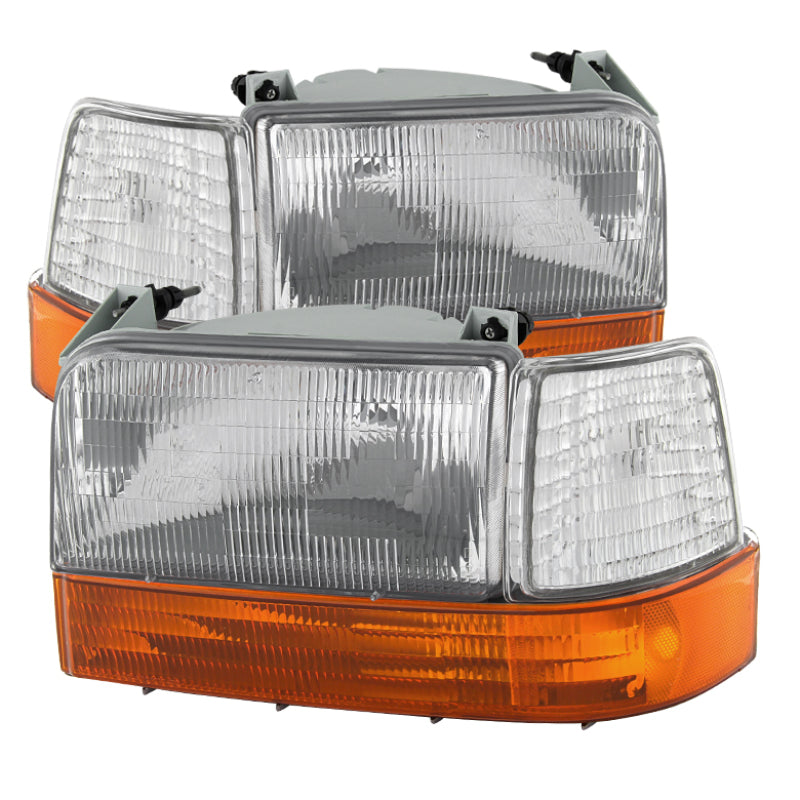 SPYDER Xtune Ford F150/Bronco 92-96 Headlights w/Corner Bumper 6pcs Amber- Clear HD-JH-FB92-SET-OEAM-C 9027338