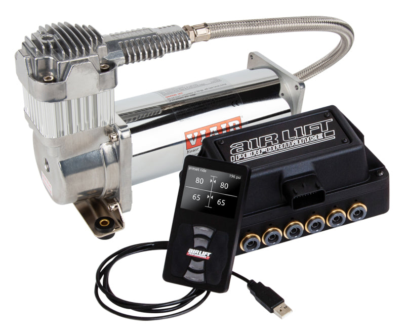 AIRLIFT 3H(3/8"Air Line,4 Gallon 5-Port Lightweight Raw Alum.,VIAIR 444C Comp)