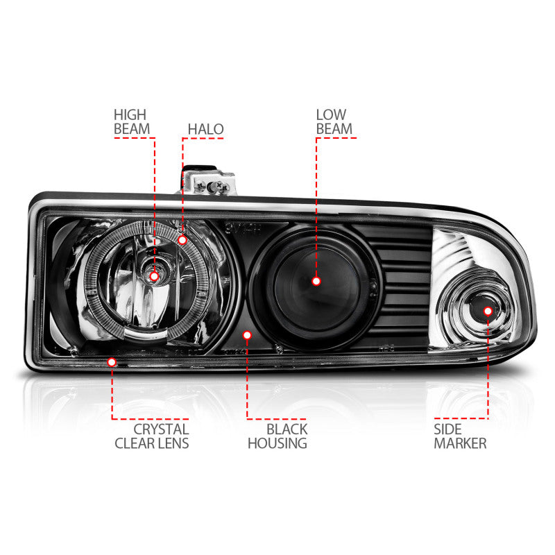Anzo 1998-2005 Chevrolet S-10 Projector Headlights w/ Halo Black