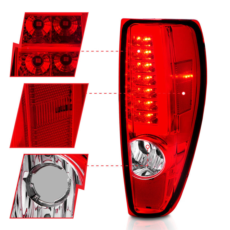 ANZO 2004-2012 Chevrolet Colorado/ GMC Canyon LED Tail Lights w/ Light Bar Chrome Housing Red/Clear 311384