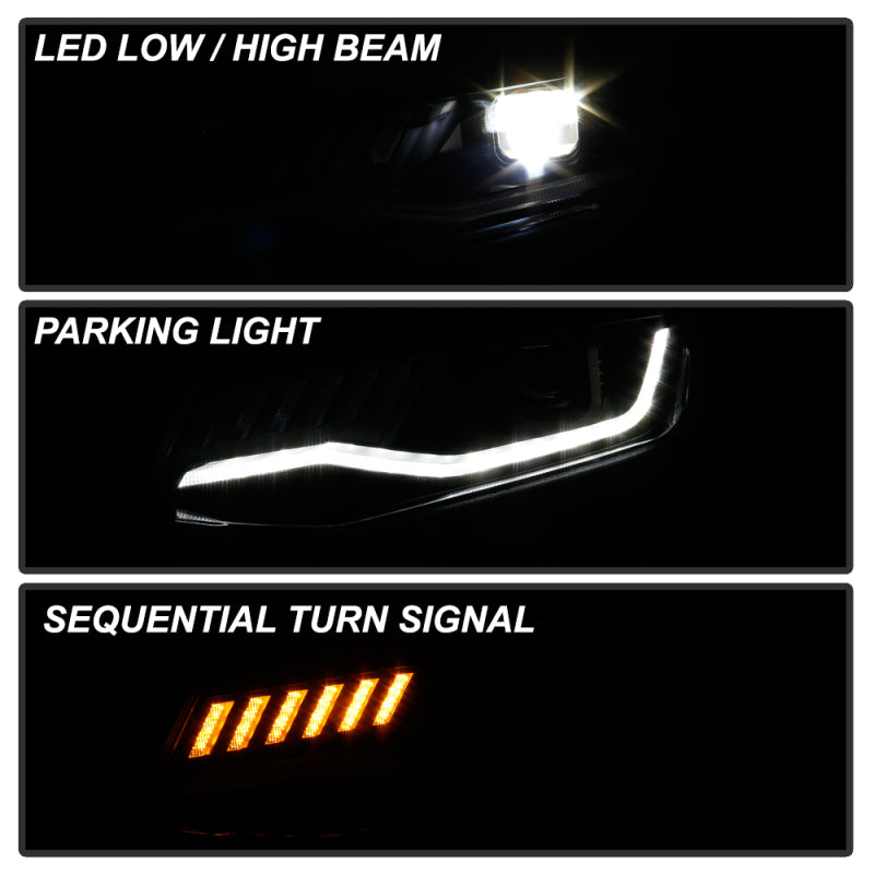 Spyder Chevy Camaro 16-18 Halogen Model Full LED Headlights Black PRO-YD-CCAM16HALAP-SEQ-BK 5087317