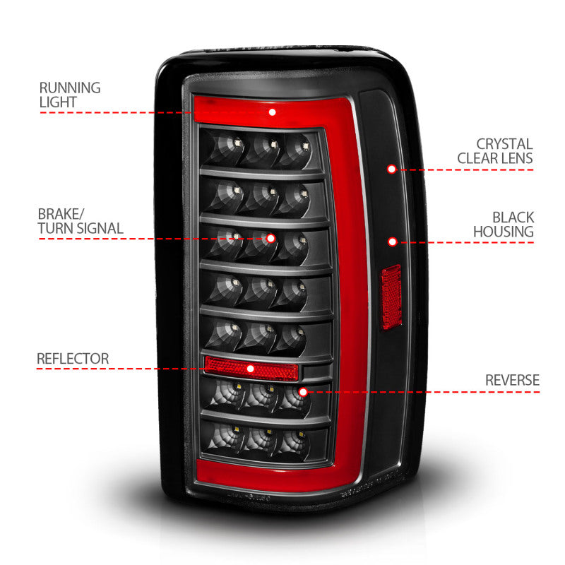 ANZO 00-06 Chevrolet Tahoe / GMC Yukon Full LED Taillights w/ Lightbar Black Housing/Clear Lens 311448